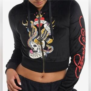 Ed Hardy NWT New York City Black Skull Crop Hoodie XL